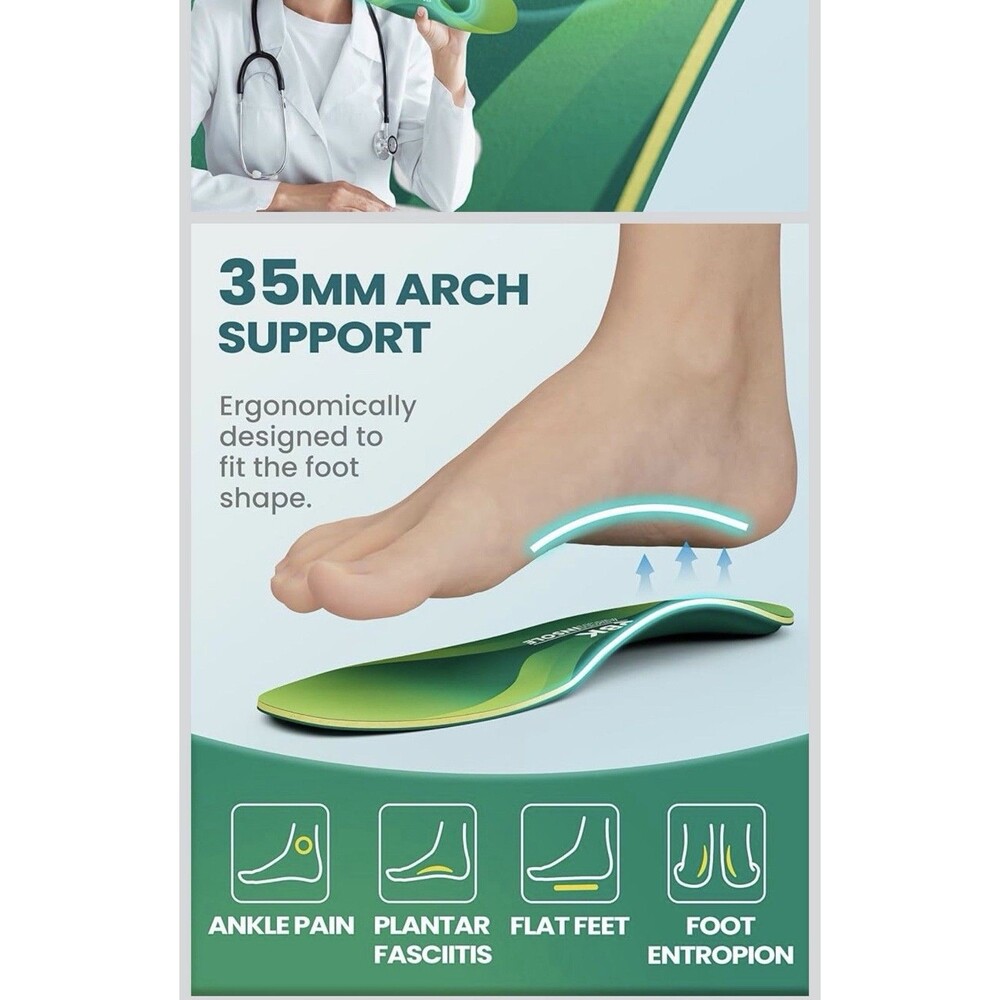 QBK Plantar Fasciitis Insoles Cushioned Shoe Inserts for Foot Pain Achilles F...